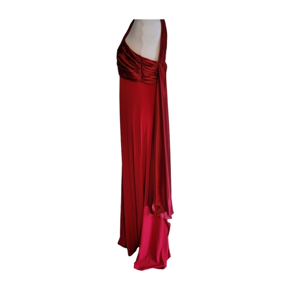 David's Bridal One Shoulder Ruched Bust Empire Waist Gown Sz 10 Red EUC - Picture 9 of 11